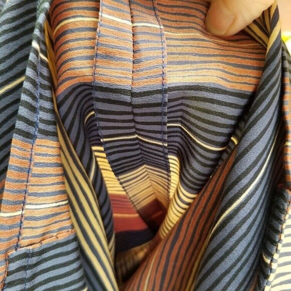 Soo Yung Lee RARE Vintage Silk Dress Striped Sz 8 Hong Kong Blue Brown Sundress - Picture 7 of 15